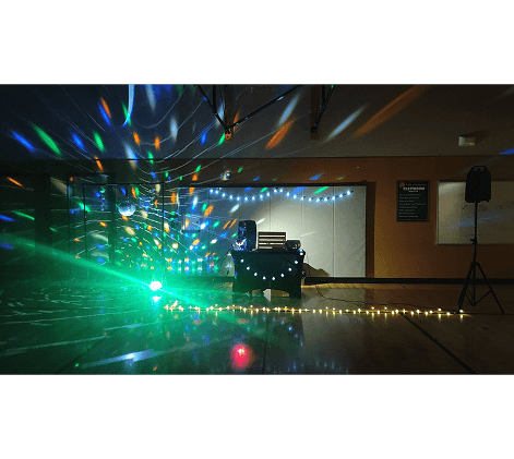 Dj setup with coloured lights