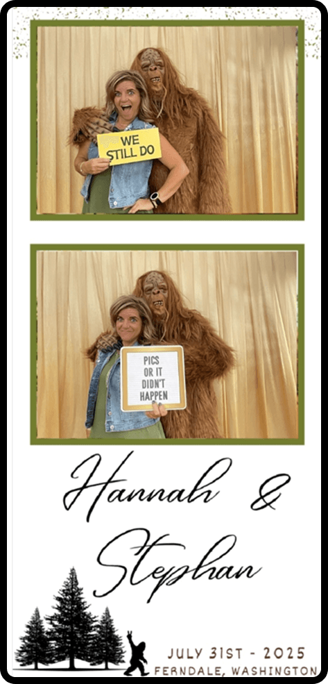 photo strip of Denise with a sasquatch