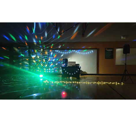 Dj setup with coloured lights
