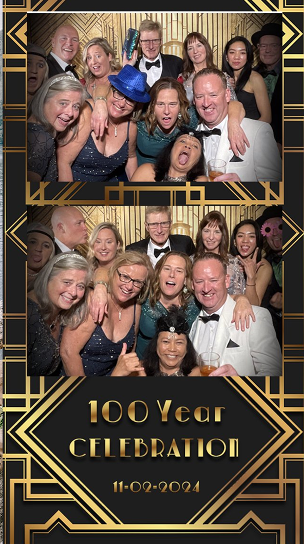 A photo strip of a lot of happy people