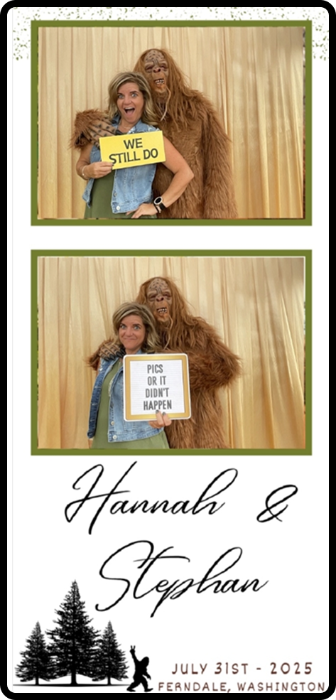 photo strip of Denise with a sasquatch